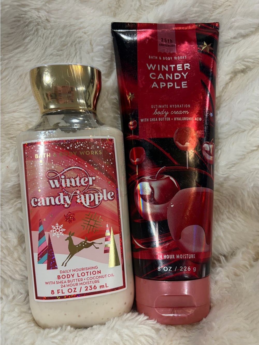 Bath & Body Works Winter Candy Apple Lotion & Cream - Red and Gold Accents